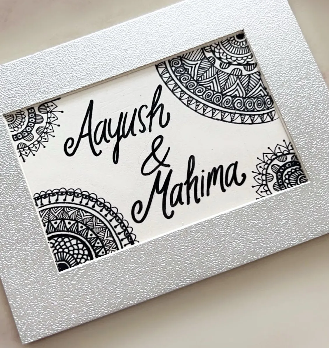 Aayush & Mahima Name Card — hand-illustrated card by Ghanjani Jain