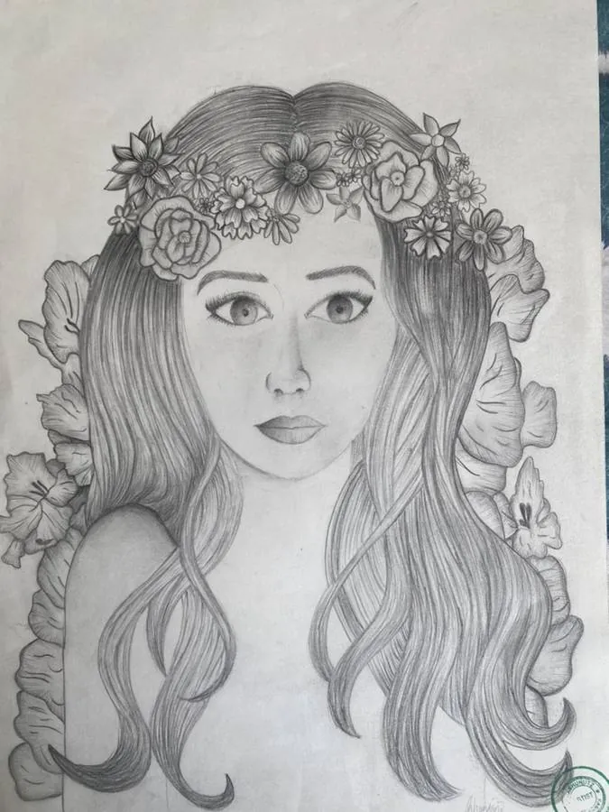 Flower Crown Portrait — pencil sketch by Ghanjani Jain
