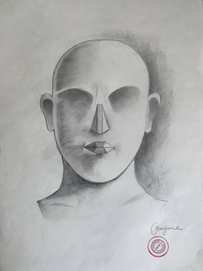 Head Form Front — pencil sketch by Ghanjani Jain