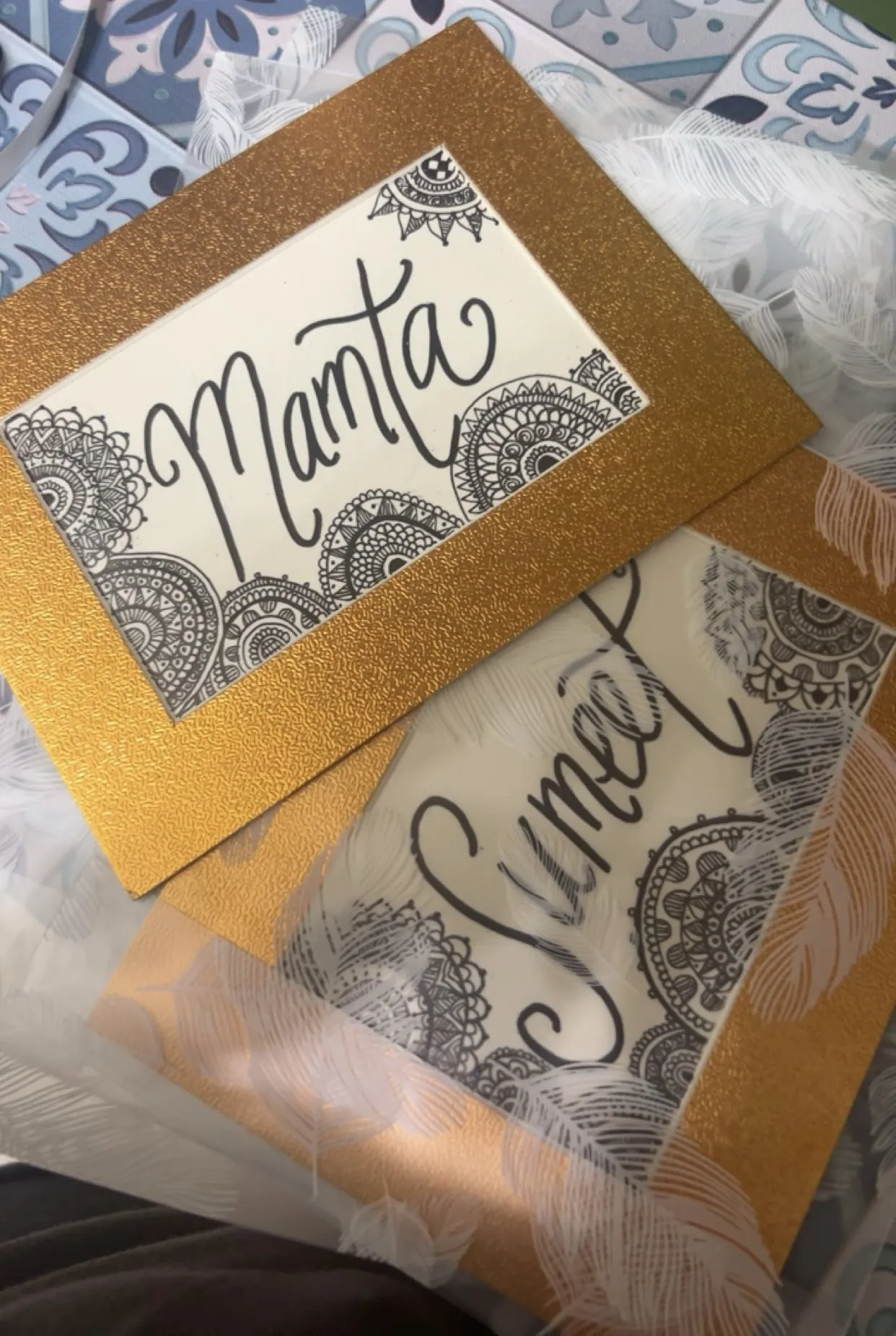 Mamta & Simeet Name Cards — hand-illustrated card by Ghanjani Jain