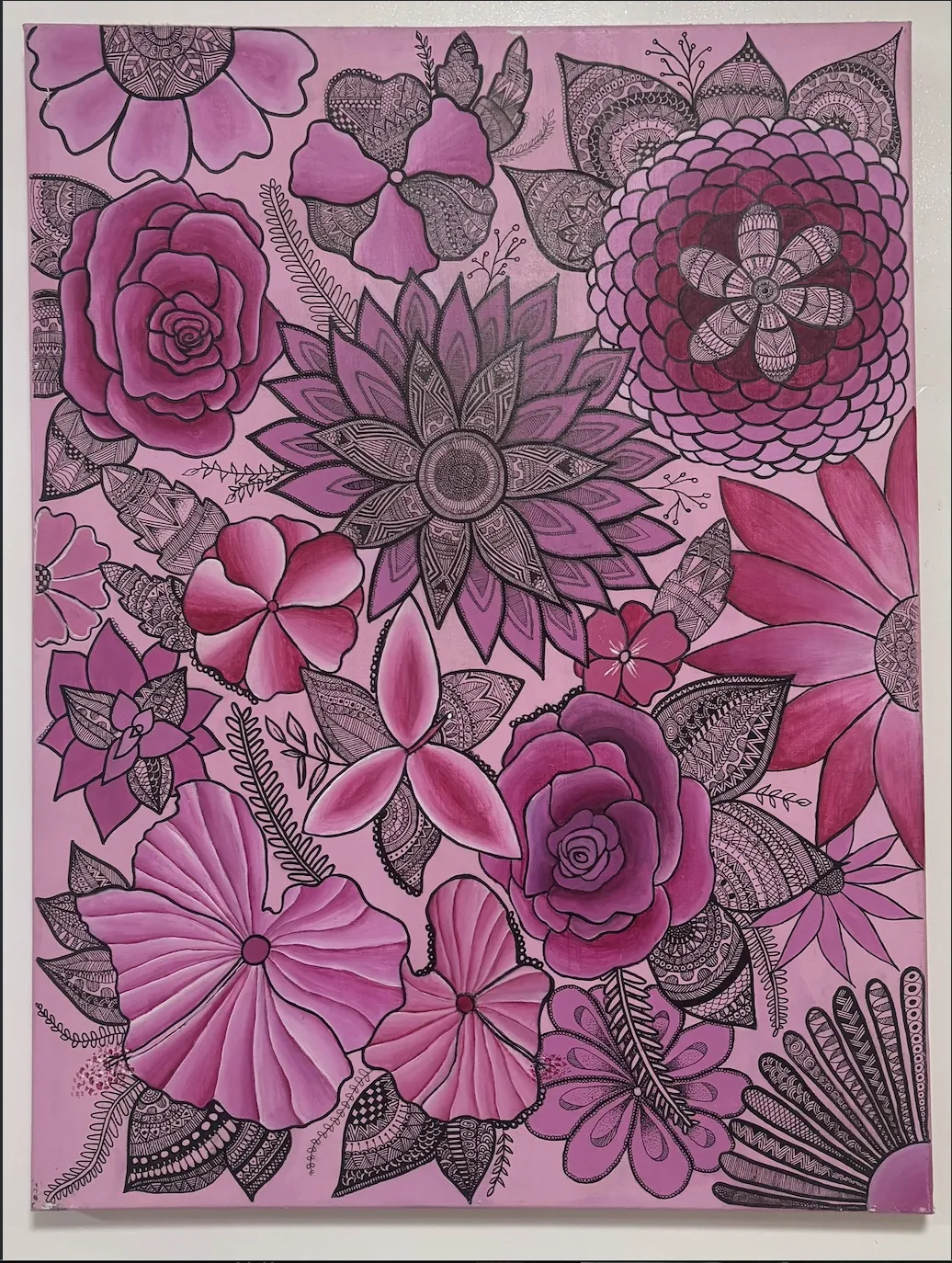 Pink Floral Zentangle — painting by Ghanjani Jain