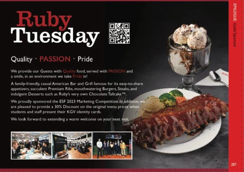 KGV school yearbook page: Ruby Tuesday Sponsor Page